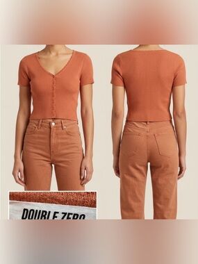 Double Zero Ribbed Button-Front Crop Top – NWT